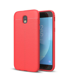 Microsonic Samsung Galaxy J7 Pro Kılıf Deri Dokulu Silikon (Kırmızı)