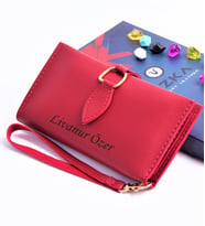 ÖZKA LEATHER - İSİMLİ KİŞİYE ÖZEL DAMLA KLİPSLİ KADIN CÜZDAN (Kırmızı)