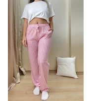 Kadın Cepli Pamuklu Lastikli Bel Kurdeleli Desenli Pijama Altı (Pembe)