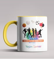 Kişiye Özel Beden Eğitimi Öğretmeni Tasarımlı Siyah Renk Kupa 4 (Sarı)