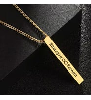 Kişiye Özel İsimli Kalp Paslanmaz Karamaz Çelik Kolye Uzun Bar Çubuk Kolye (Gold)
