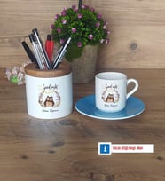 Baykuş Hediyeleri Türk Kahvesi Fincanı Kırmızı, Kalemlik Kişiye Özel Hediye (Model 3)