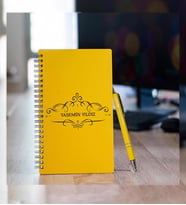 Kişiye Özel Pastel Renkli Ahşap Defter Kalem Seti 1 (Sarı)