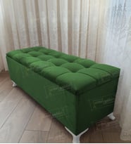 Çizgi Kapitoneli Sandıklı Puf 100 cm Beyaz Ayak (Yeşil)