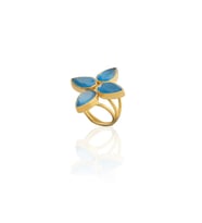 Kadir Jewellery 22 Ayar Altın Kaplama Zirkon Taşlı Kadın Otantik Yüzük (Koyu Mavi)