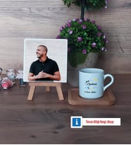 Sınıf Öğretmeni Fotoğraflı Dekoratif Taş, Ahşap Altlıklı Türk Kahvesi Fincanı Hediye Öğretmenler Günü Hediyesi (Model 1)