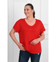Kadın V Yaka Büyük Beden T-shirt 1486-23 (Kırmızı)