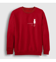 Presmono Unisex Beyaz Cat On The Wall Kedi Sweatshirt 287963tt (Kırmızı)