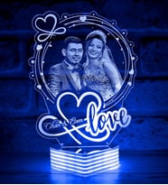 Sevgiliye Love Yazılı Hediye, Kişiye Özel Resimli 3D Lamba (Mavi)