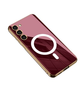 Galaxy S23 Kılıf Wireless Şarj Özellikli Kenarları Elektroplating Kaplama Aynalı Zore Kent Kılıf (Bordo)