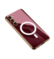 Galaxy S23 Kılıf Wireless Şarj Özellikli Kenarları Elektroplating Kaplama Aynalı Zore Kent Kılıf (Bordo)