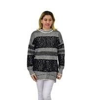 Kadın Pullu Çizgili Oversize Kazak 7592 BGL-ST04076 (Siyah)