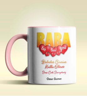 Kişiye Özel Baba Tasarımlı Siyah Kupa Bardak (Pembe)