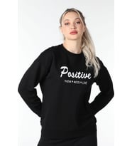 Kadın Baskılı Sweat Kar Melanj (Siyah)