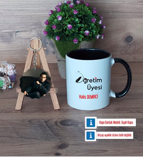 Öğretim Üyesi Kupa Bardak Beyaz ve Fotoğraflı Ahşap Anahtarlık Hediye Öğretmenler Günü Hediyesi (Model 11)