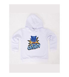 Pj maskeliler Catboy baskılı kapüşonlu pamuklu kumaş çocuk sweatshirt (Beyaz)