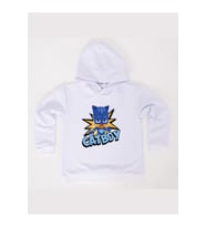 Pj maskeliler Catboy baskılı kapüşonlu pamuklu kumaş çocuk sweatshirt (Beyaz)