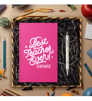 eJOYA Öğretmenlere Özel Tasarım Renk Seçenekli Kişiye Özel Defter & Kalem & Hediye Kutusu 114369 (Pembe)