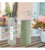 Kişiye Özel Peluş Kılıflı Cam Matara 750 Ml (Yeşil)