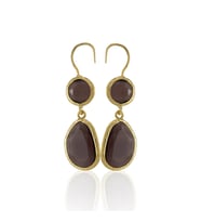 Kadir Jewellery 22 Ayar Altın Kaplama Kadın Taşlı Küpe -El İşçiliği Ve Hipoalerjenik Küpe (Bordo)