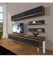 Decoraktiv Eko 5 Mdf Std Krom Ayaklı Tv Ünitesi Tv Sehpası (Siyah - Ceviz)