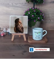 Mekatronik Mühendisi Fotoğraflı Dekoratif Taş, Ahşap Altlıklı Türk Kahvesi Fincanı Hediye (Model 1)