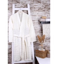 Kadın Desenli Somon Renk Kimono Sabahlık (Krem)