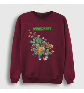 Presmono Unisex Beyaz All Minecraft Sweatshirt 28904tt (Bordo)