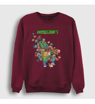 Presmono Unisex Beyaz All Minecraft Sweatshirt 28904tt (Bordo)