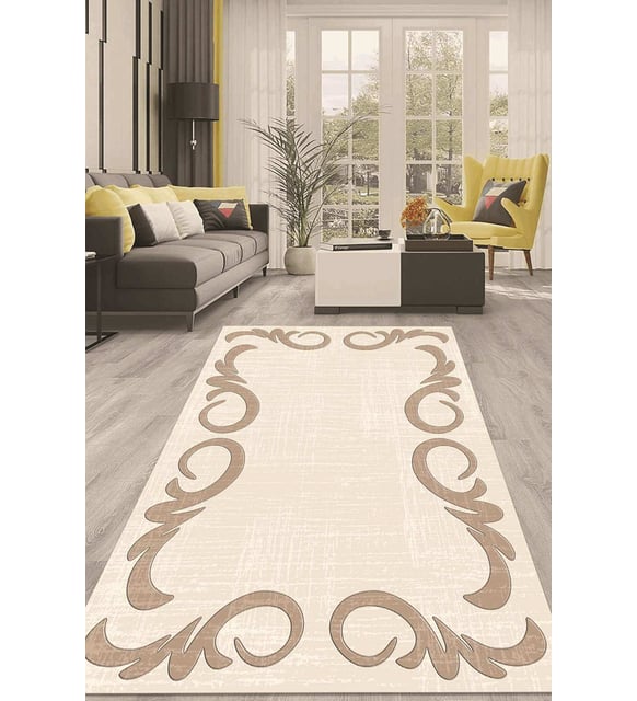 Dijital Kaymaz Taban Yıkanabilir Modern Renkli Salon Halısı Mutfak Halısı Yolluk ND-HT-1424 (Krem)