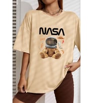 Unisex Nasabear Baskılı T-shirt (Bej)