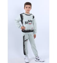 ERKEK ÇOCUK 3 İPLİK EŞOFMAN TAKIMI MNT BASKILI E18 (Mint Yeşili)
