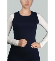 Sıfır Kol Bisiklet Yaka Likralı Penye Kadın Body (Lacivert)