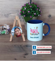 Rusça Öğretmeni Kupa Bardak Beyaz ve Fotoğraflı Ahşap Anahtarlık Hediye (Model 3)