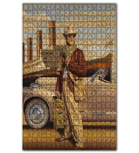 Cakapuzzle Titanik Antika Araba ve Kasketli Adam Puzzle Yapboz MDF (Ahşap) (1000 Parça)