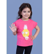 Toontoy Kız Çocuk Ananas Baskılı Tişört (Fuşya)