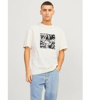 Flamlı Kumaş Baskılı Erkek T-shirt  (Krem)