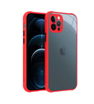 Uyumlu Model Apple iPhone 12 Pro Kılıf Kenar Renkli Sararmaz Şeffaf Kapak (Kırmızı)