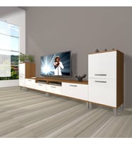 Decoraktiv Eko 9220 Mdf Krom Ayaklı Tv Ünitesi Tv Sehpası (Beyaz - Kahverengi)
