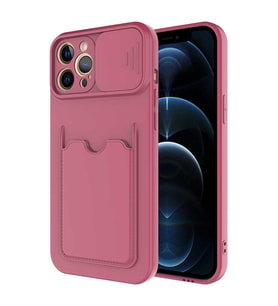 Uyumlu Model Apple iPhone 12 Pro Max Kılıf Kartlıklı Lens Kapatmalı Kapak (Koyu Mor)