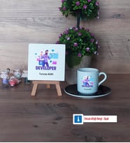 Developer Dekoratif Taş, Türk Kahvesi Fincanı Kırmızı İsme Özel Hediye (Model 5)
