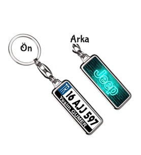 Kişiye Özel Jeep Neon Turkuaz Logo Tema Plaka Anahtarlık (Gümüş)