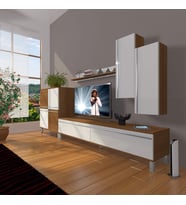 Decoraktiv Eko 6 Mdf Std Krom Ayaklı Tv Ünitesi Tv Sehpası (Beyaz - Kahverengi)