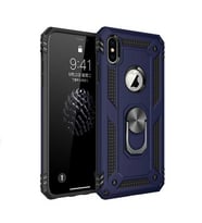 Apple iPhone X Uyumlu Kılıf Standlı Manyetik Yüzüklü Military Magnetic Ring Polycarbonate and TPU Case (Lacivert)