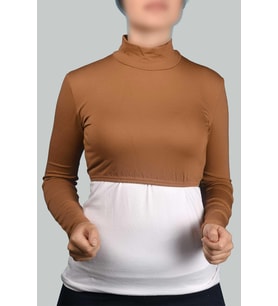 Uzun Kol Balıkçı Yaka Boğazlı Likralı Penye Kadın Yarım Body (Taba)