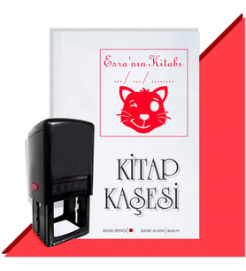 Kişiye Özel  Sevimli Kedi Emoji Tarihli Kitap Kaşesi (Kırmızı)