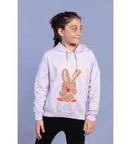 Toontoy Kız Çocuk Tavşan Baskılı Kapüşonlu Sweatshirt (Açık Pembe)