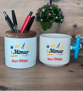 Mimar Hediye Sepeti Kupa Bardak T Kulplu, Kalemlik Hediyeleri Mimarlar Günü Hediyesi (Model 3)