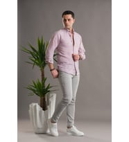 EVRYTİME SLİMFİT BİTİK KARE YAKA DÜĞMELİ UZUN KOL ERKEK YAZLIK GÖMLEK (Bordo)