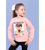 Toontoy Kız Çocuk Baskılı Kol Ucu Lastikli Tişört (Somon)